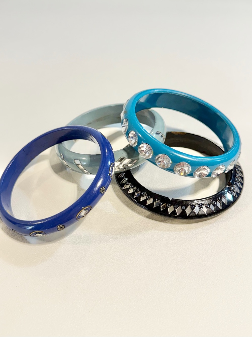 Bohemian gypsy bangle bracelet stack set bundle of 4 sparkle mirror rhinestone - Picture 5 of 16